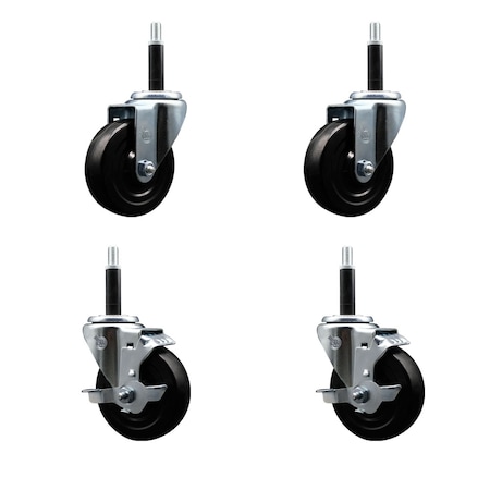 Service Caster 4'' SS Hard Rubber Wheel Swivel 3/4'' Expand Stem Caster Set 2 Brakes, 4PK SCC-SSEX20S414-HRS-2-TLB-2-34